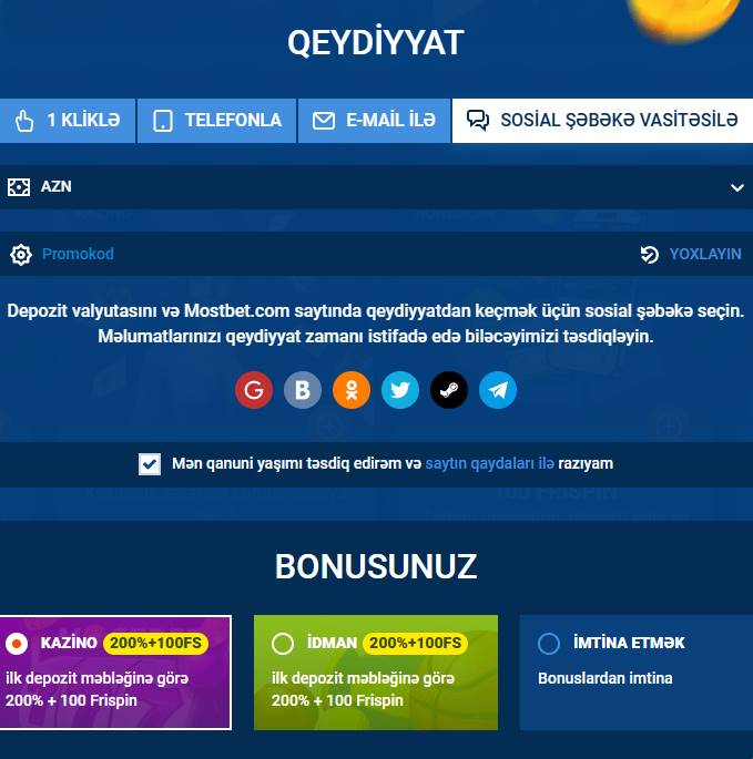 mürəkkəb formalar olmadan hesabın sürətlə açılması üçün populyar sosial şəbəkələrin ikonaları